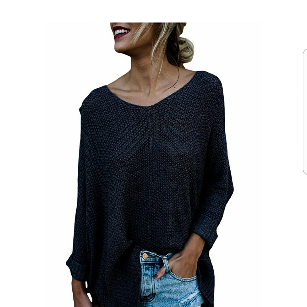 MARTHA Oversized Long Sleeve Navy Sweater - Picture 2 of 3